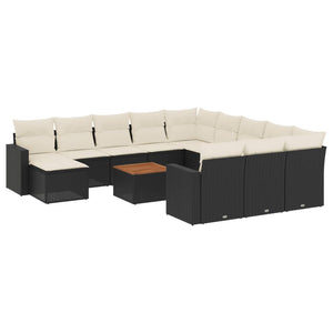 Set Divani da Giardino 13pz con Cuscini Nero in Polyrattan 3224425