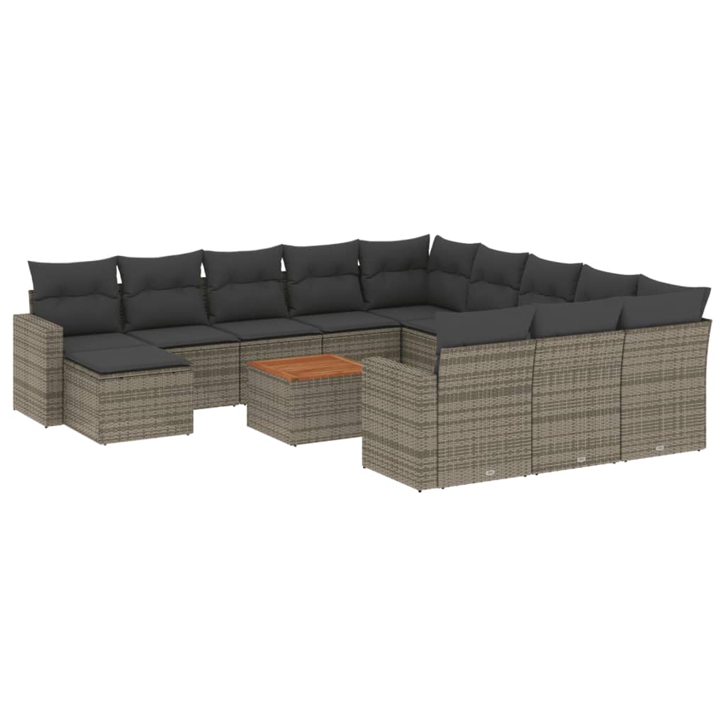 Set Divani da Giardino 13 pz con Cuscini Grigio in Polyrattan 3224429