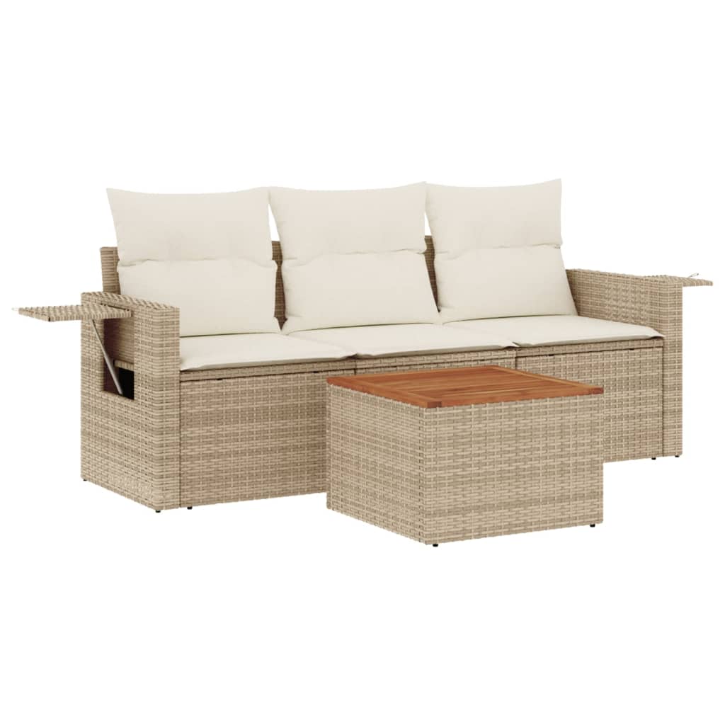 Set Divano da Giardino 4 pz con Cuscini Beige in Polyrattan 3224434