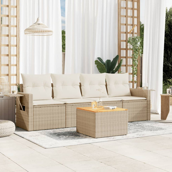 Set Divano da Giardino 5 pz con Cuscini Beige in Polyrattancod mxl 112924