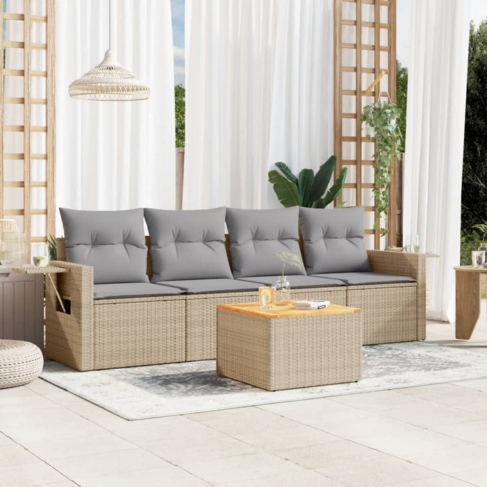 Set Divano da Giardino 5 pz con Cuscini Beige in Polyrattancod mxl 90221