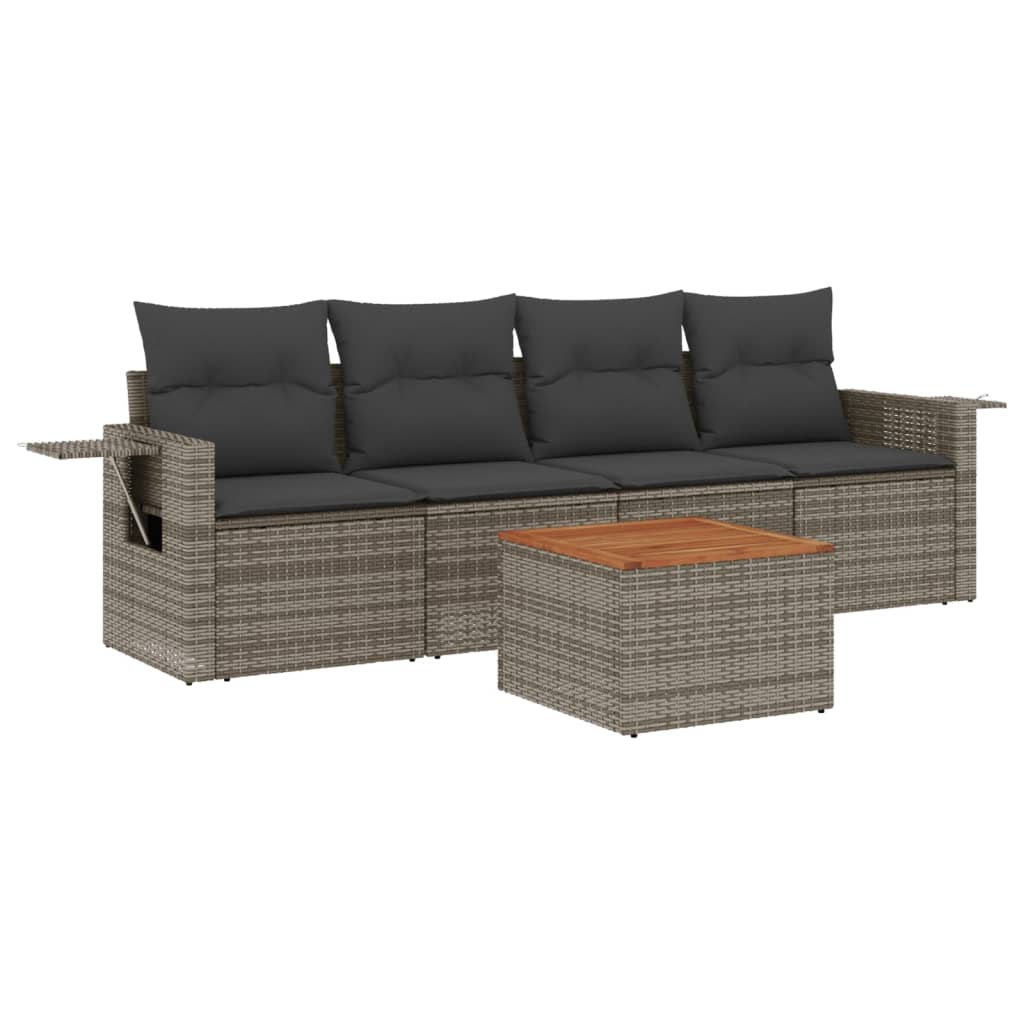 Set Divano da Giardino 5 pz con Cuscini Grigio in Polyrattancod mxl 112925