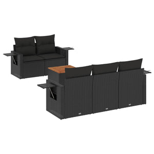 Set Divano da Giardino 6 pz con Cuscini Nero in Polyrattan 3224445