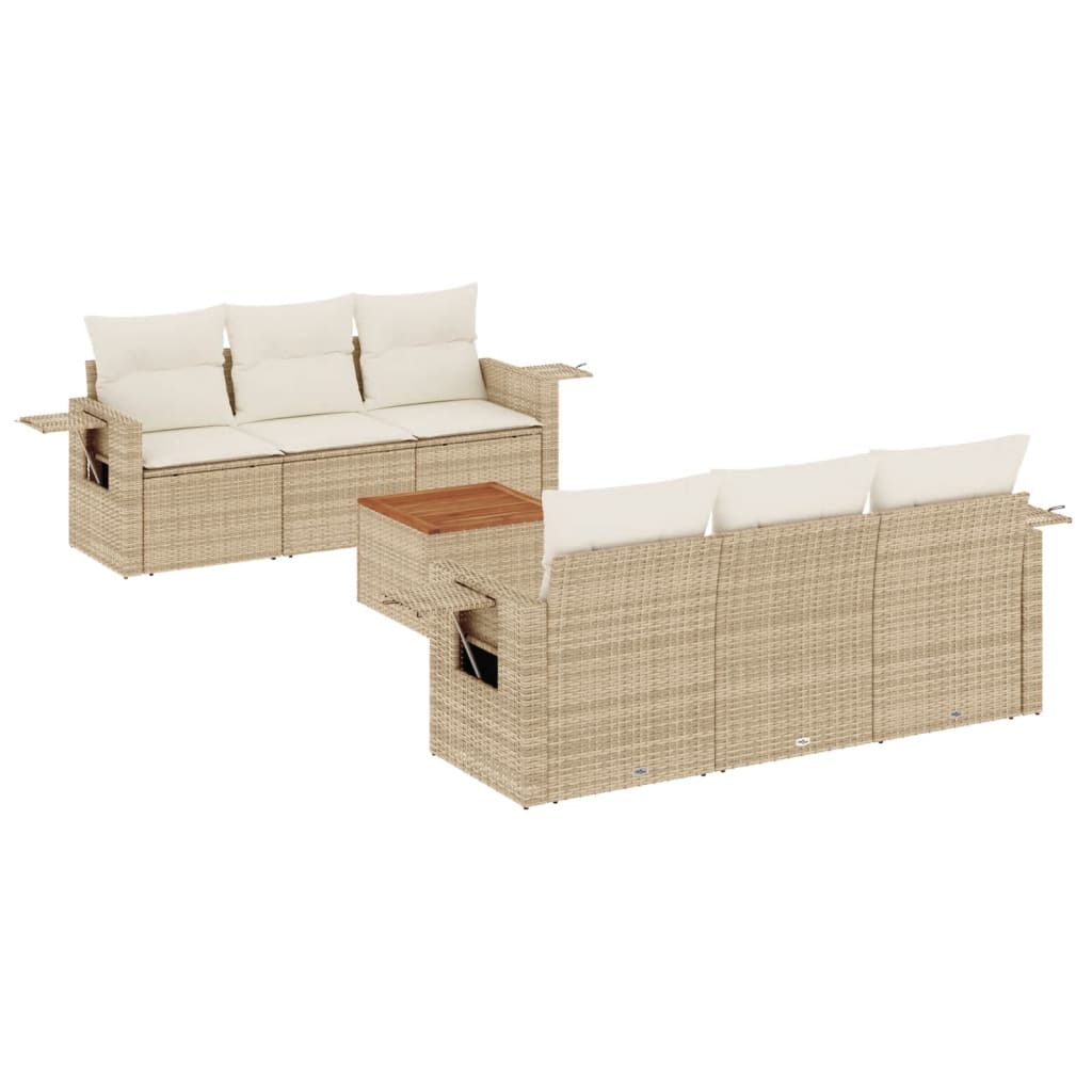 Set Divani da Giardino 7 pz con Cuscini Beige in Polyrattan 3224455