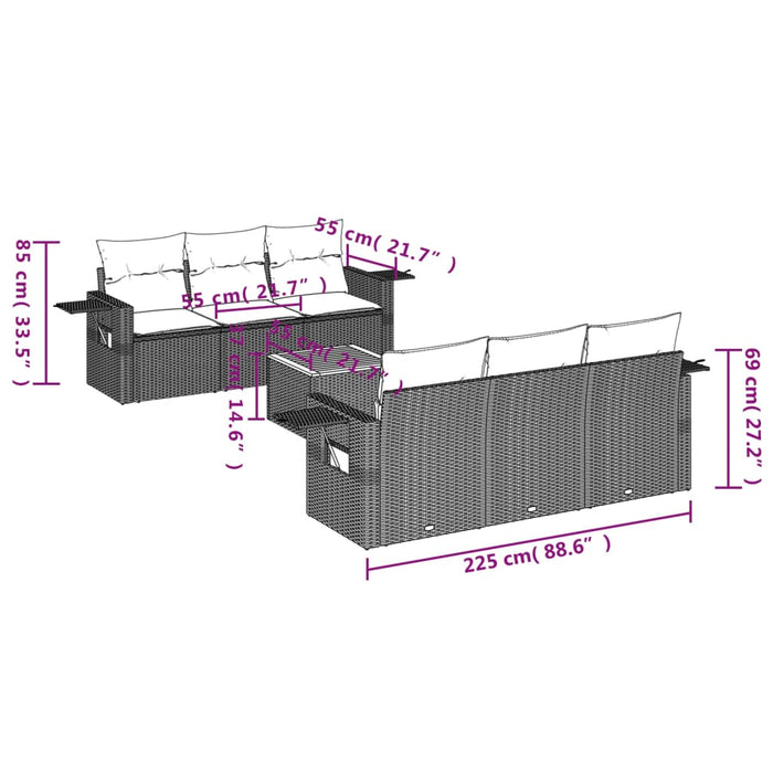 Set Divani da Giardino 7 pz con Cuscini Beige in Polyrattan 3224455