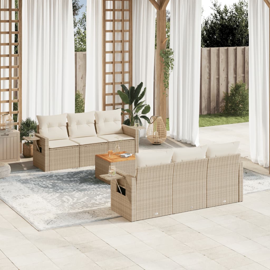 Set Divani da Giardino 7 pz con Cuscini Beige in Polyrattancod mxl 116702