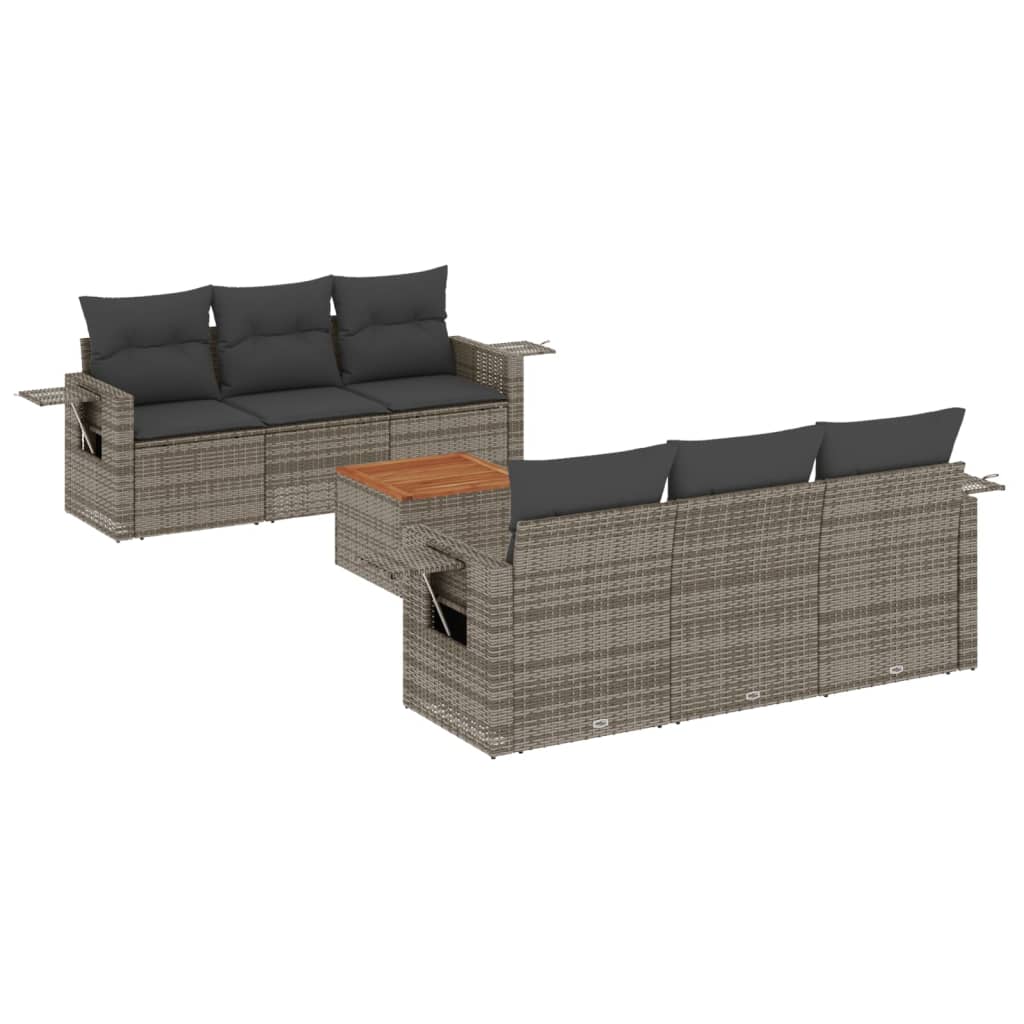 Set Divani da Giardino 7 pz con Cuscini Grigio in Polyrattan 3224457