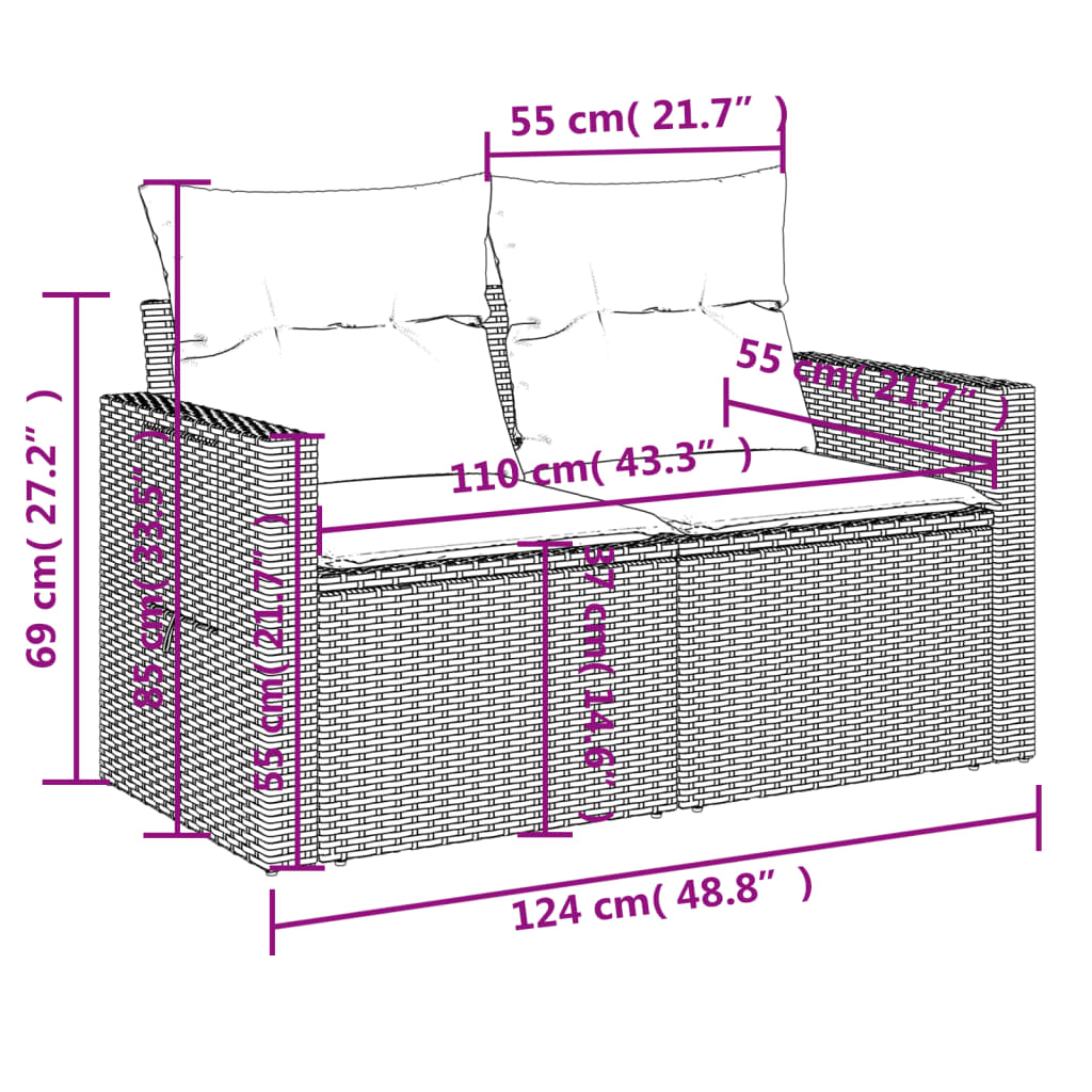 Set Divani da Giardino 7 pz con Cuscini Grigio in Polyrattan 3224457