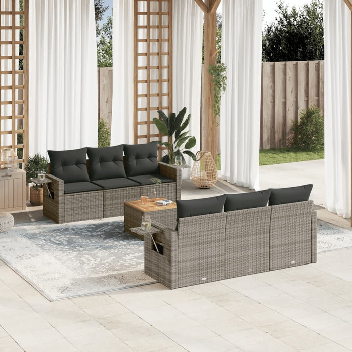 Set Divani da Giardino 7 pz con Cuscini Grigio in Polyrattan 3224457