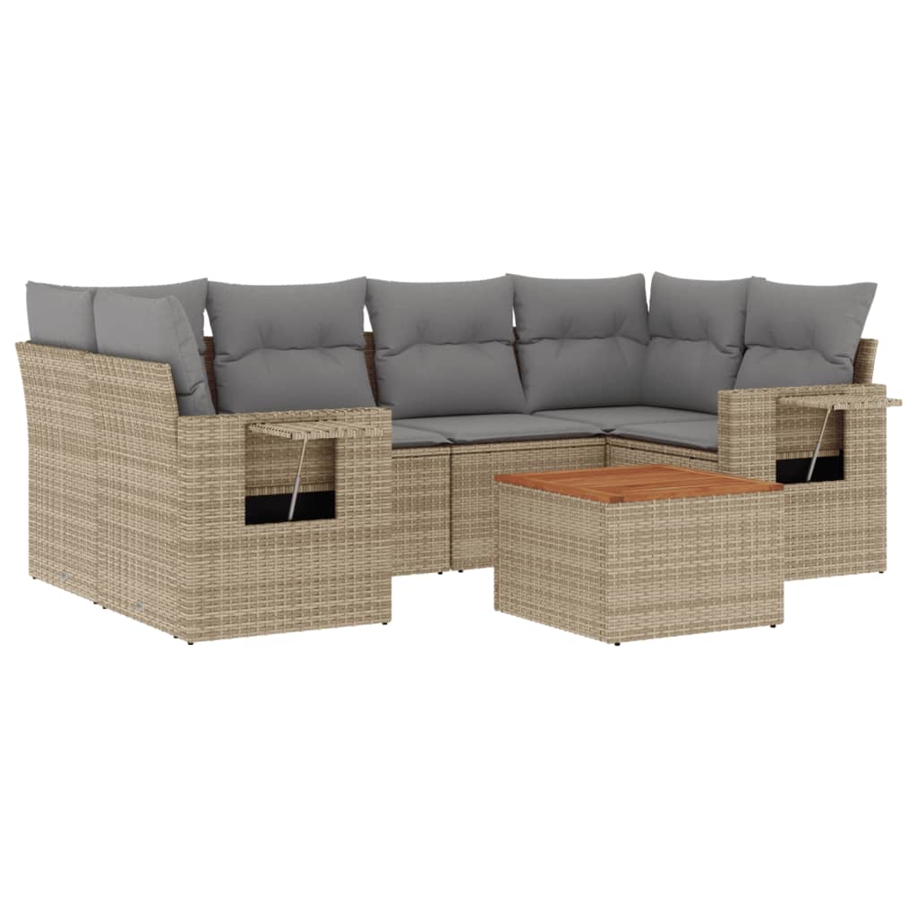 Set Divani da Giardino 7 pz con Cuscini Beige in Polyrattan 3224463