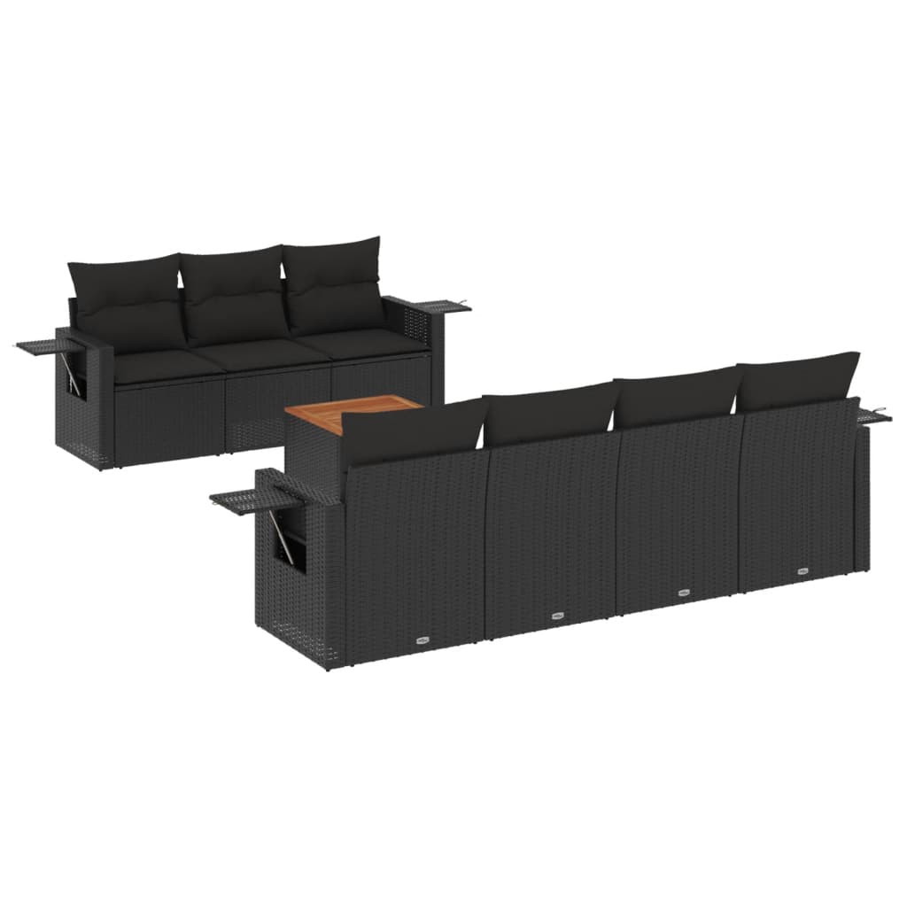 Set Divani da Giardino con Cuscini 8 pz Nero in Polyrattan 3224466