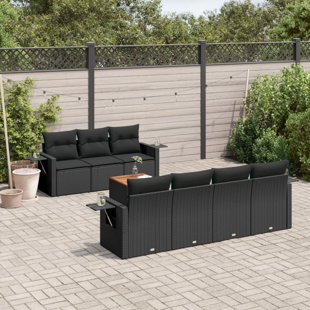 Set Divani da Giardino con Cuscini 8 pz Nero in Polyrattan 3224466