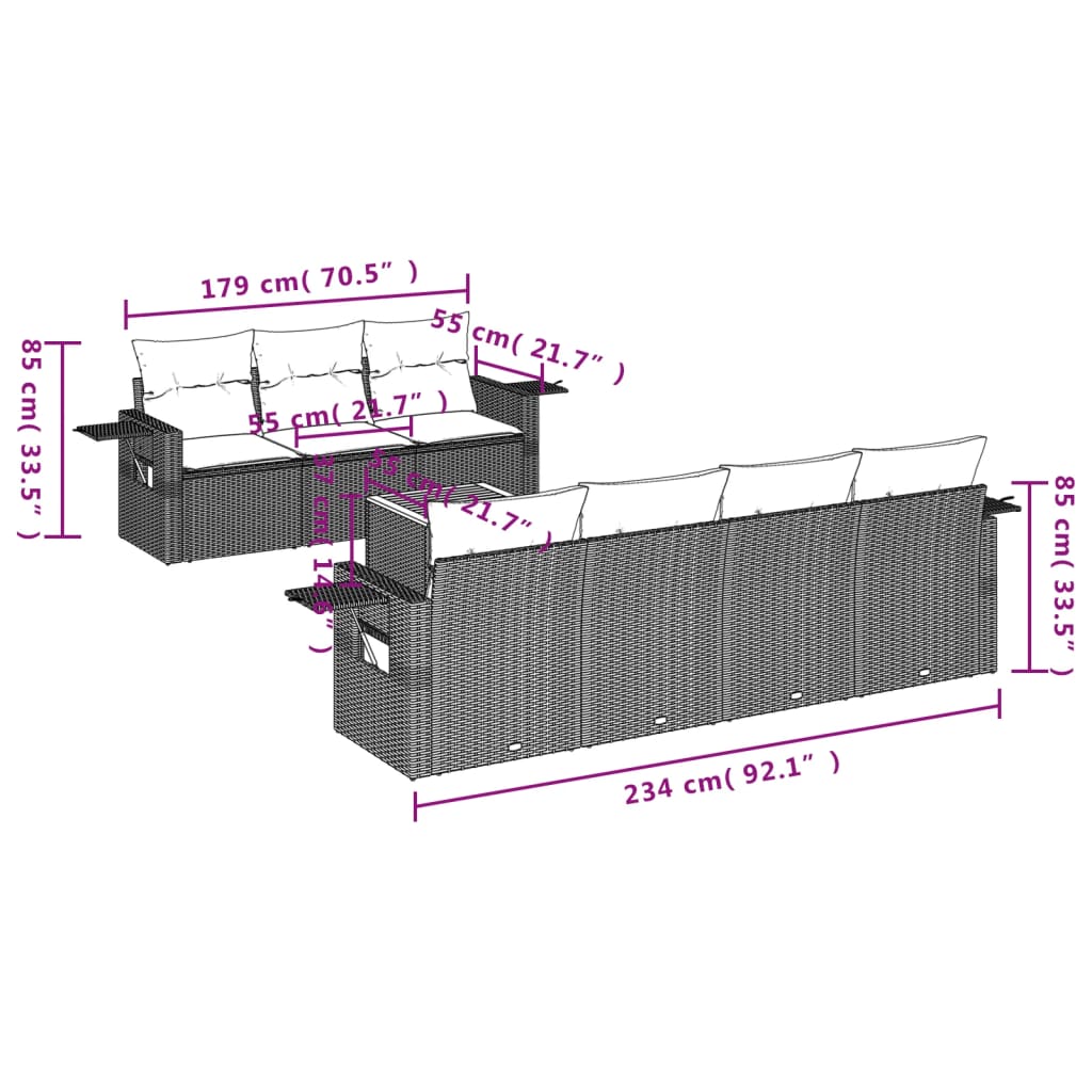 Set Divani da Giardino con Cuscini 8 pz Nero in Polyrattan 3224467