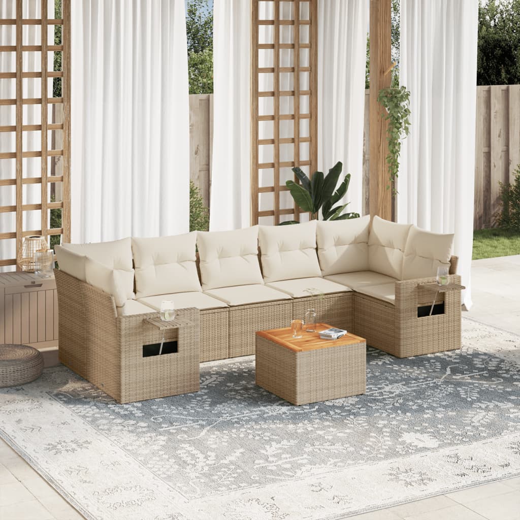 Set Divano da Giardino 8 pz con Cuscini Beige in Polyrattancod mxl 112961