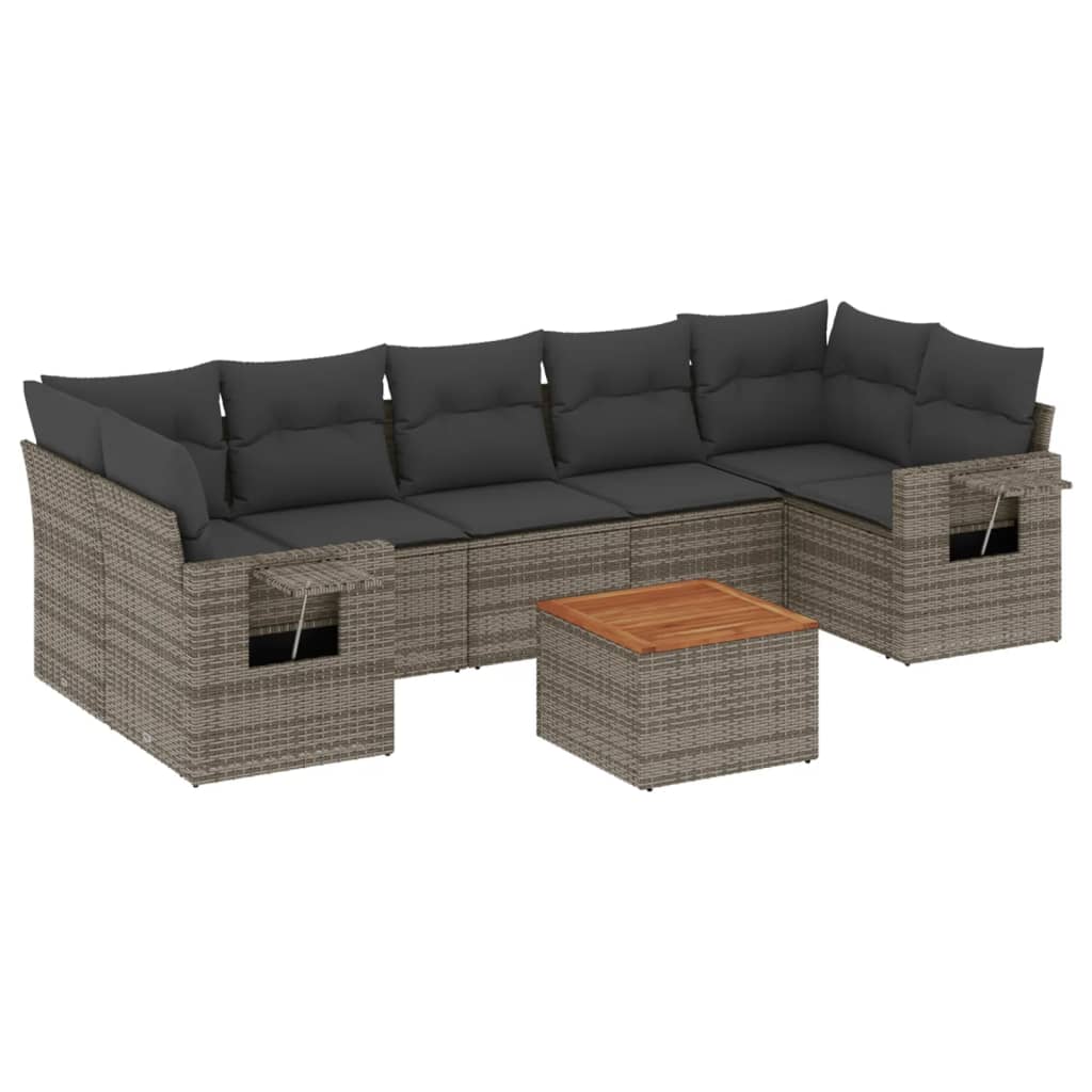 Set Divano da Giardino 8 pz con Cuscini Grigio in Polyrattan 3224478