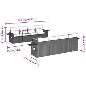 Set Divani da Giardino 9 pz con Cuscini Nero in Polyrattan 3224480