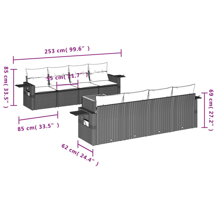 Set Divano da Giardino 9 pz con Cuscini Grigio in Polyrattan 3224485