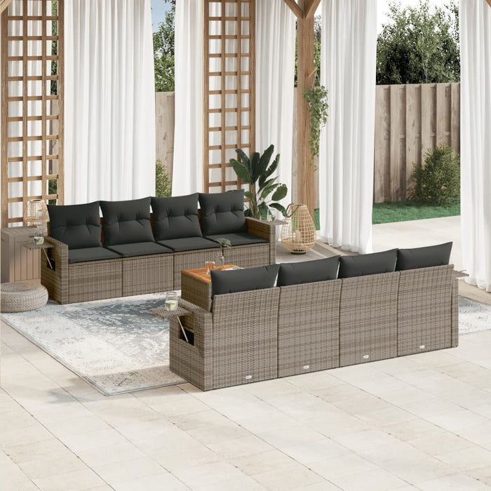 Set Divano da Giardino 9 pz con Cuscini Grigio in Polyrattan 3224485