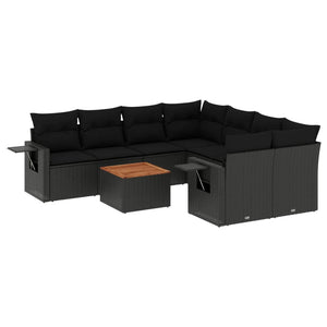 Set Divani da Giardino 9 pz con Cuscini Nero in Polyrattan 3224487