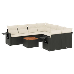 Set Divani da Giardino 9 pz con Cuscini Nero in Polyrattancod mxl 112963