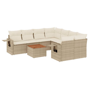 Set Divano da Giardino 9 pz con Cuscini Beige in Polyrattan 3224490