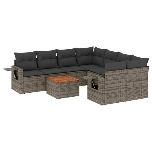 Set Divano da Giardino 9 pz con Cuscini Grigio in Polyrattan 3224492