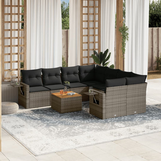 Set Divano da Giardino 9 pz con Cuscini Grigio in Polyrattan 3224492