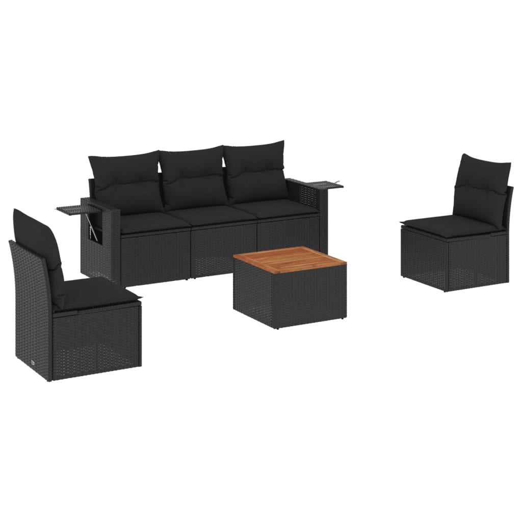 Set Divano da Giardino 6 pz con Cuscini Nero in Polyrattan 3224501