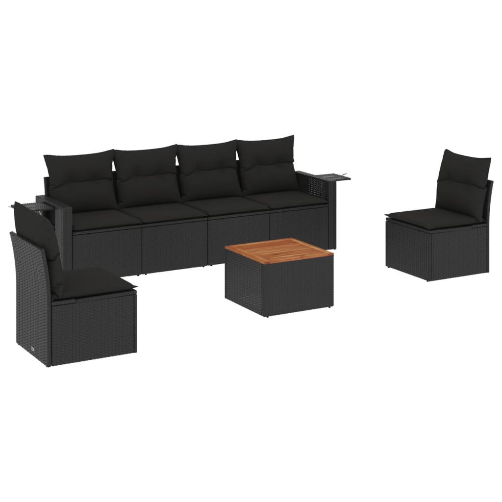 Set Divani da Giardino con Cuscini 7pz Nero Polyrattan 3224508