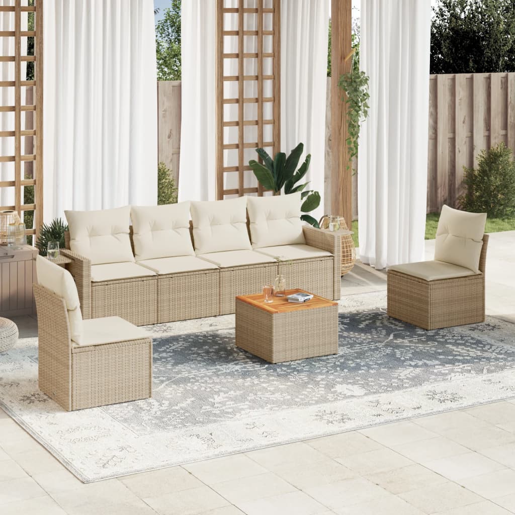 Set Divani da Giardino 7 pz con Cuscini Beige in Polyrattancod mxl 88923