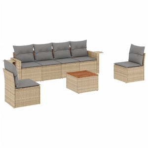 Set Divani da Giardino 7 pz con Cuscini Beige in Polyrattan 3224512