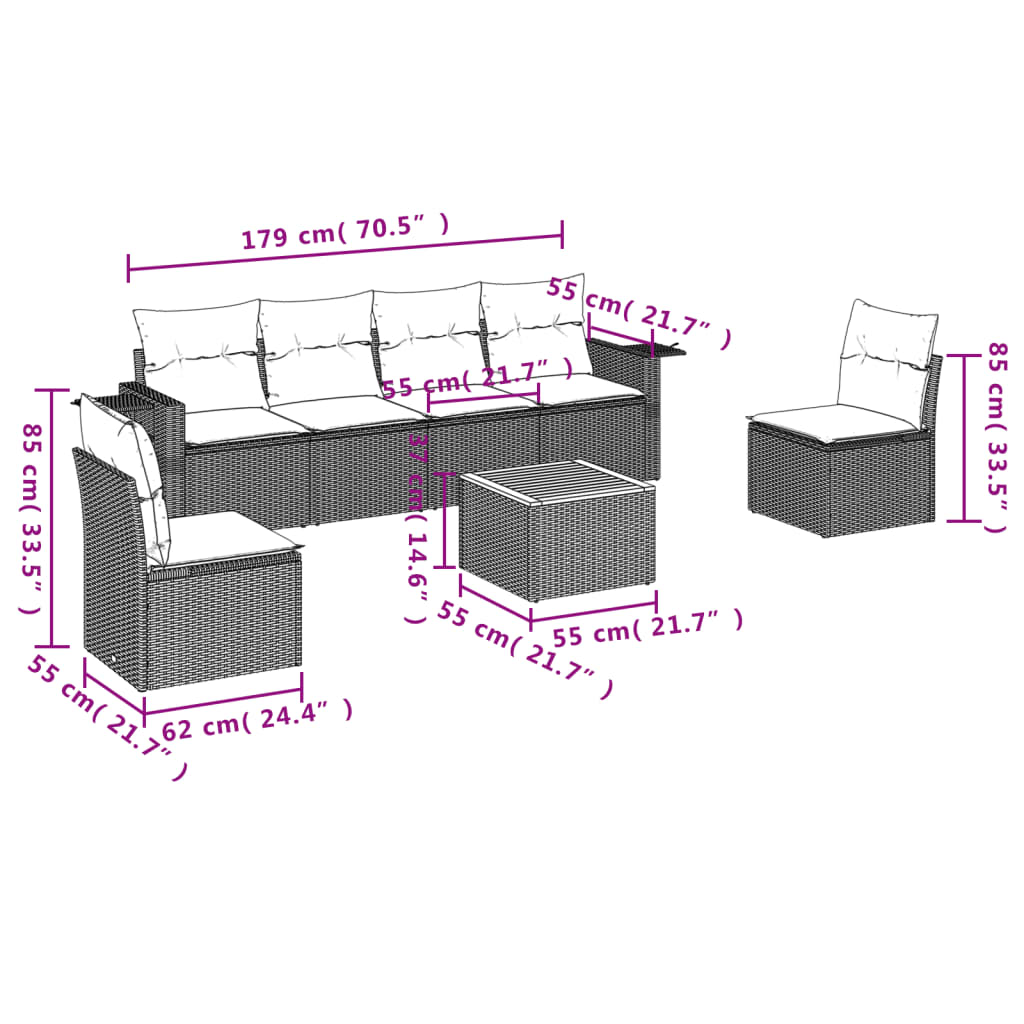 Set Divani da Giardino 7 pz con Cuscini Beige in Polyrattan 3224512