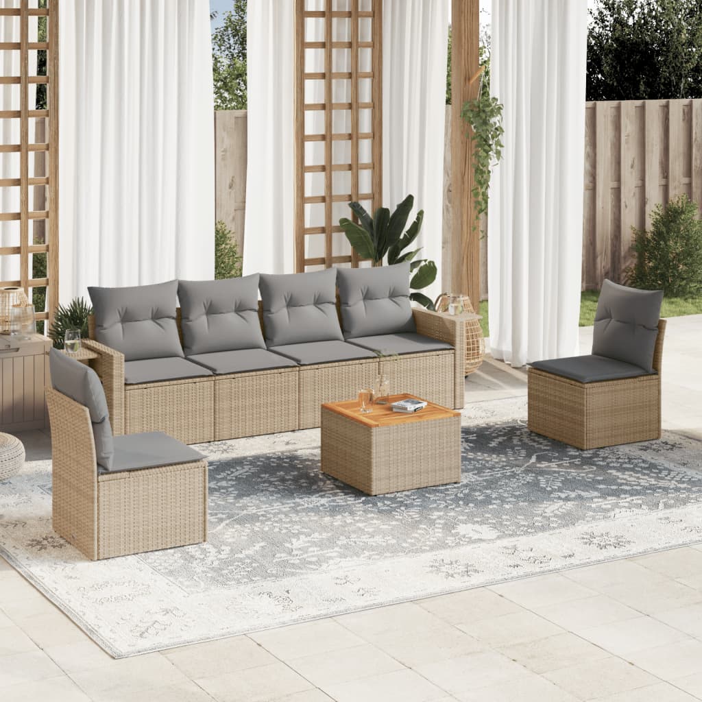 Set Divani da Giardino 7 pz con Cuscini Beige in Polyrattan 3224512