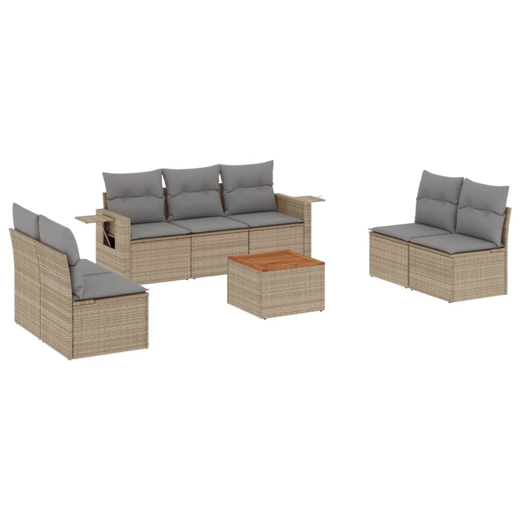 Set Divano da Giardino 8 pz con Cuscini Beige in Polyrattan 3224519