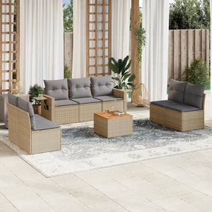 Set Divano da Giardino 8 pz con Cuscini Beige in Polyrattan 3224519