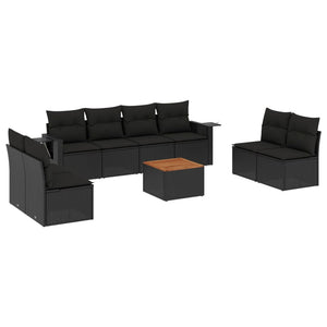 Set Divani da Giardino 9 pz con Cuscini Nero in Polyrattan 3224522