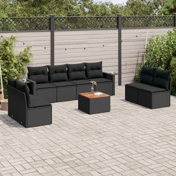 Set Divani da Giardino 9 pz con Cuscini Nero in Polyrattan 3224522