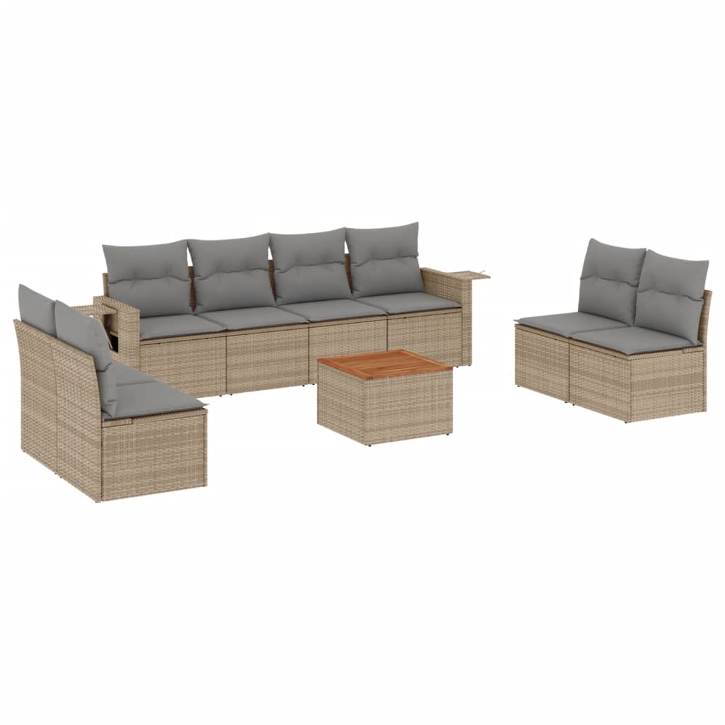 Set Divano da Giardino 9 pz con Cuscini Beige in Polyrattan 3224526