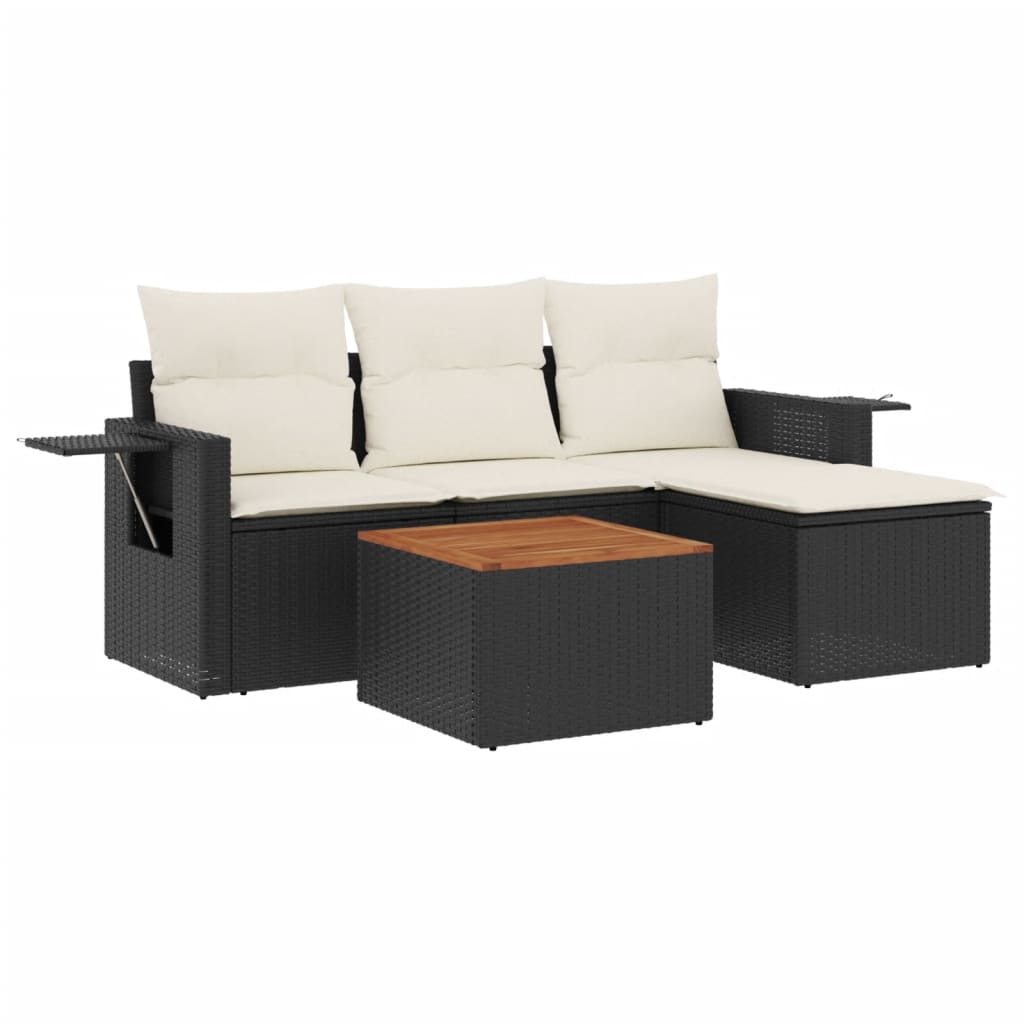 Set Divani da Giardino 5 pz con Cuscini in Polyrattan Nero 3224530