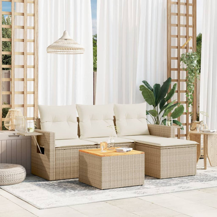 Set Divano da Giardino 5 pz con Cuscini Beige in Polyrattancod mxl 88926