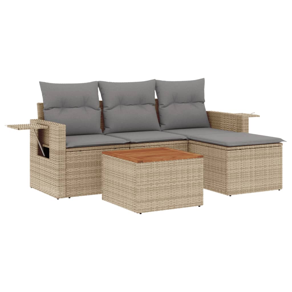 Set Divano da Giardino 5 pz con Cuscini Beige in Polyrattan 3224533