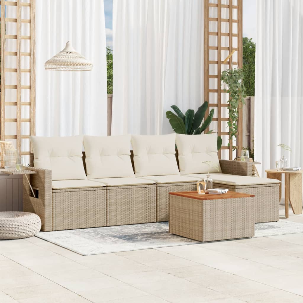 Set Divano da Giardino 6 pz con Cuscini Beige in Polyrattan 3224539