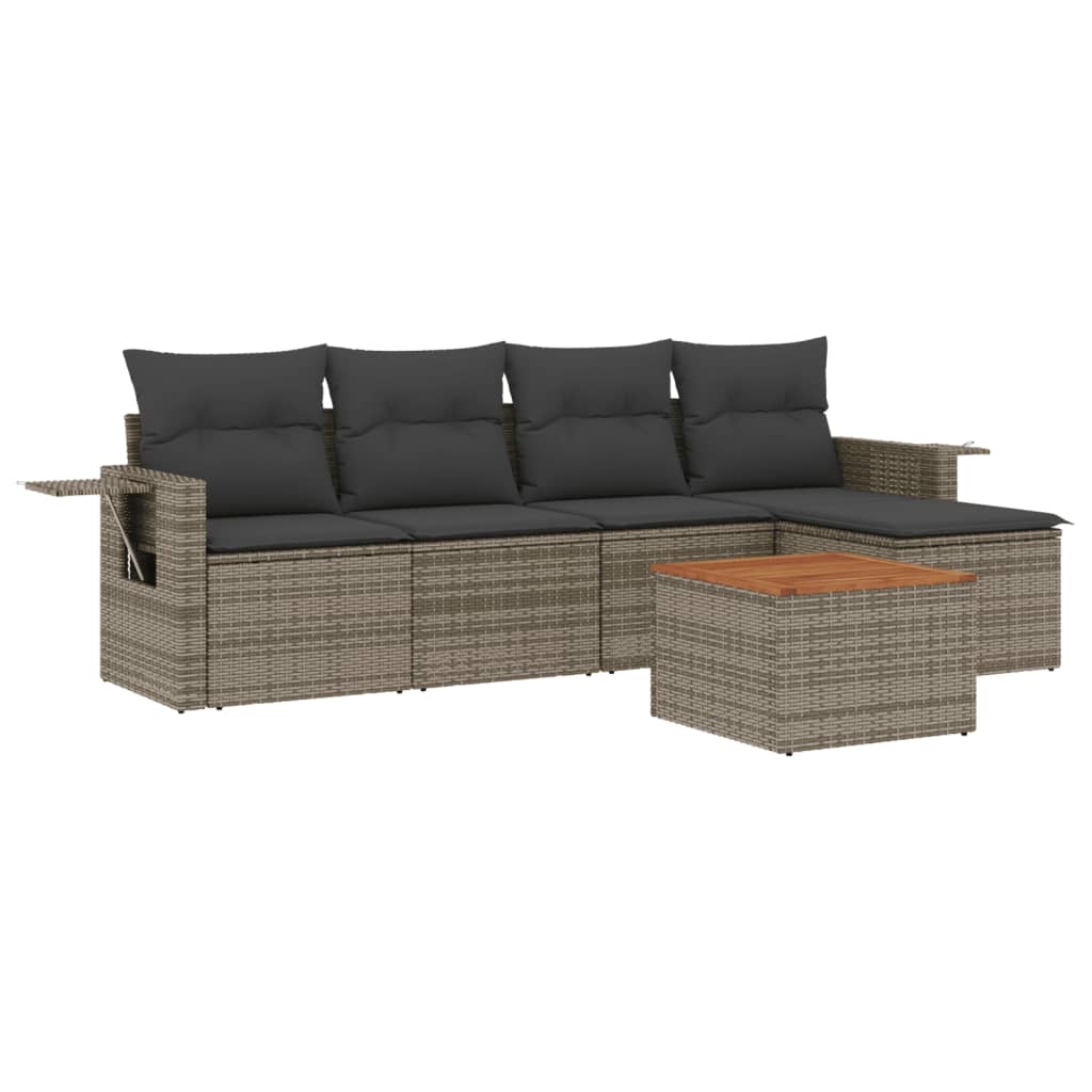 Set Divano da Giardino 6 pz con Cuscini Grigio in Polyrattan 3224541