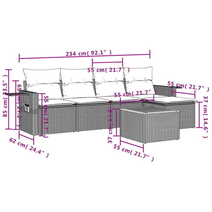 Set Divano da Giardino 6 pz con Cuscini Grigio in Polyrattan 3224541