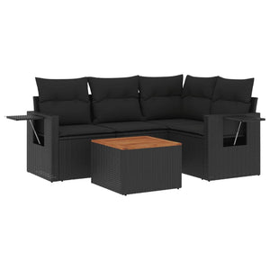 Set Divani da Giardino 5 pz con Cuscini in Polyrattan Nero 3224543