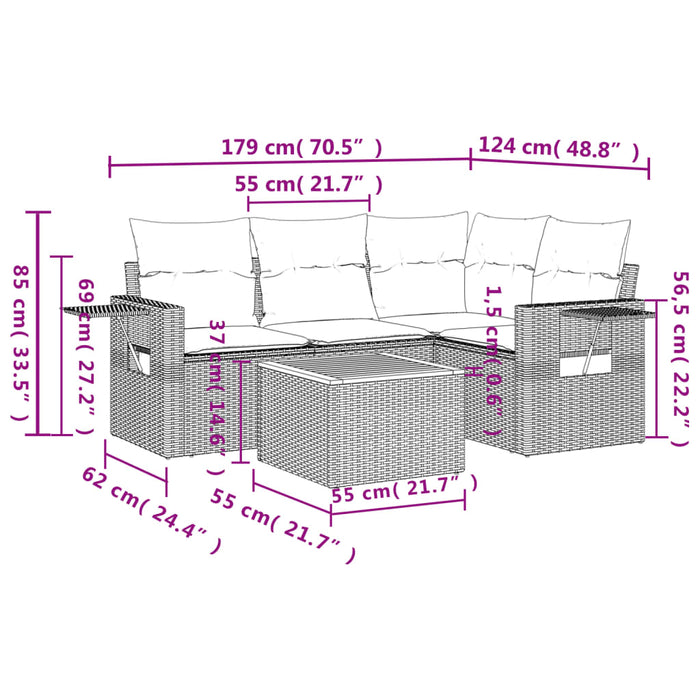 Set Divani da Giardino 5 pz con Cuscini in Polyrattan Nero 3224543