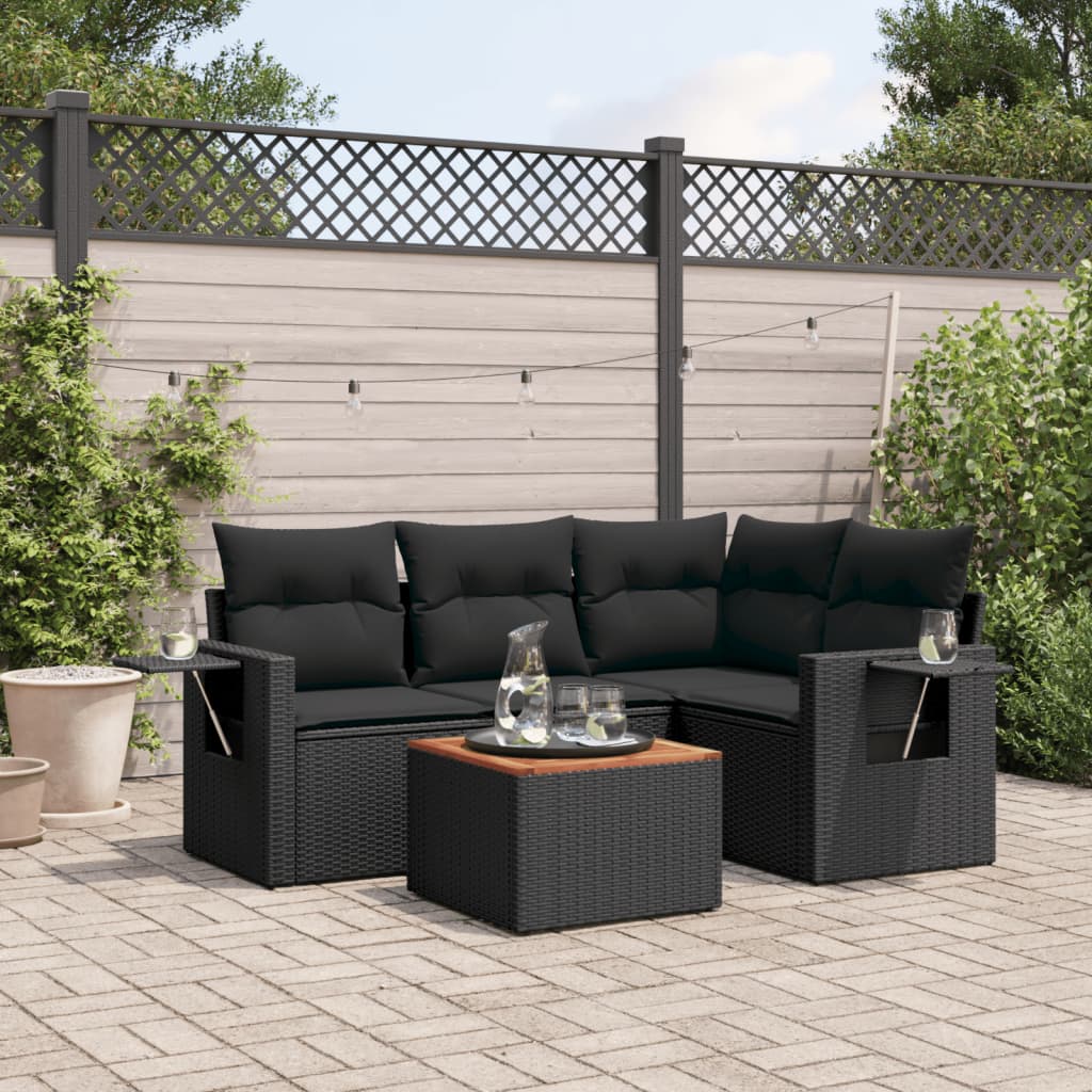 Set Divani da Giardino 5 pz con Cuscini in Polyrattan Nero 3224543