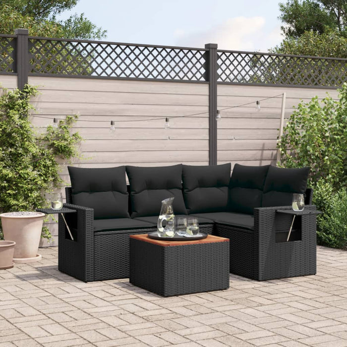 Set Divani da Giardino 5 pz con Cuscini in Polyrattan Nero 3224543