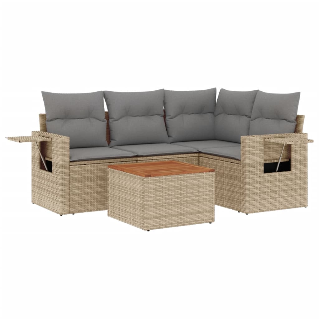 Set Divano da Giardino 5 pz con Cuscini Beige in Polyrattancod mxl 88927