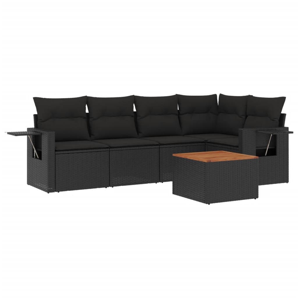 Set Divano da Giardino 6 pz con Cuscini Nero in Polyrattancod mxl 112932